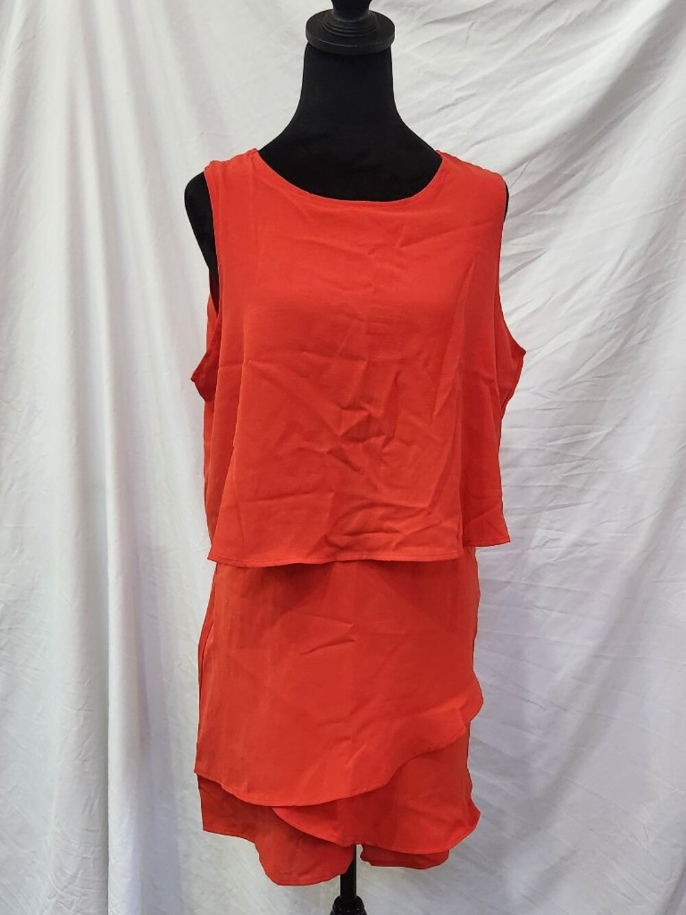 Red/Orange sleeveless tiered flowy casual romper, dress, XL